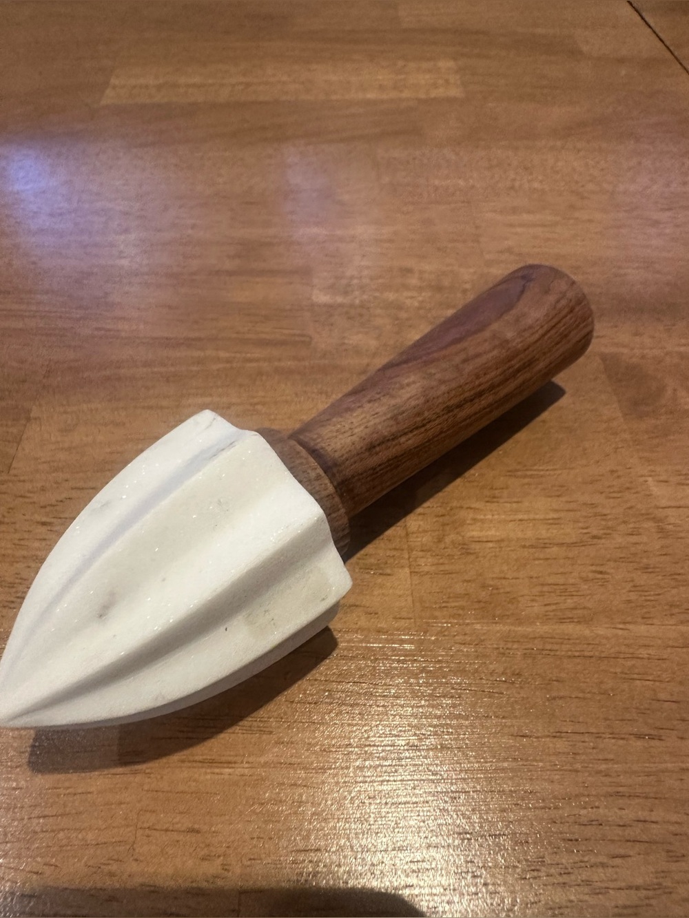 Artisanal White Marble Citrus Reamer with Hardwood Handle